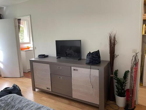 a tv sitting on top of a dresser in a room at Appartement 35 m2 Créteil l Echat in Créteil