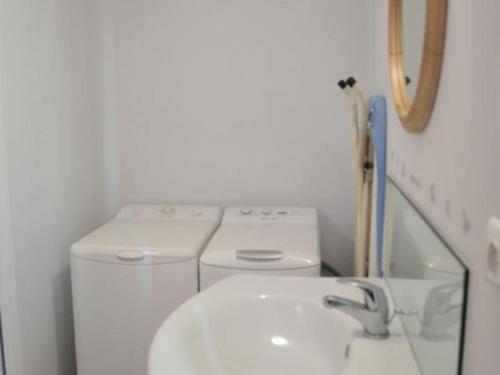 ein Badezimmer mit einer Waschmaschine und einem Waschbecken in der Unterkunft Gîte Saint-Sulpice-de-Cognac, 2 pièces, 2 personnes - FR-1-653-139 in Saint-Sulpice-de-Cognac