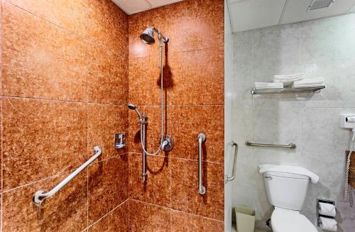 ein Bad mit einer Dusche und einem WC in der Unterkunft Holiday Inn Campeche, an IHG Hotel in Campeche