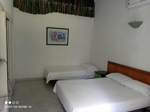 a room with two beds and a picture on the wall at Hotel Albatros in Espinal