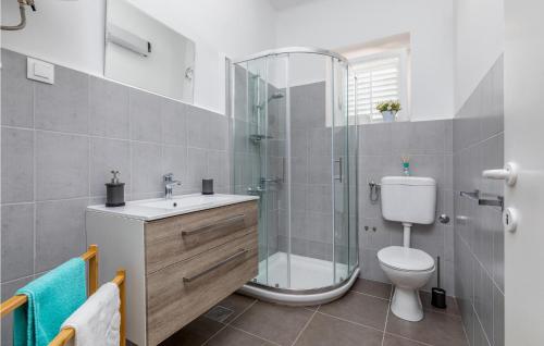 a bathroom with a shower and a toilet and a sink at Lovely Home In Pula With Wifi in Pula
