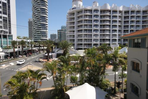 a view of a city street with tall buildings at Aruba Beach Resort in Gold Coast