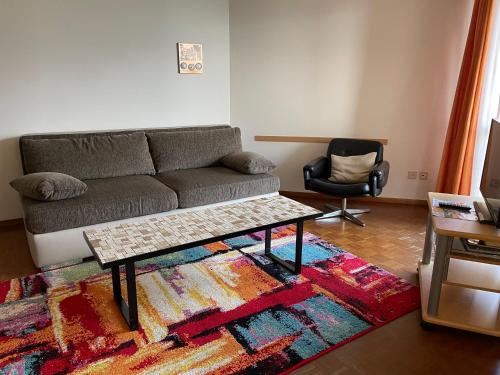 a living room with a couch and a coffee table at Locarno: Casa Lido in Locarno