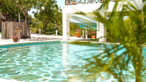 a swimming pool with blue water in a yard at The Mida Creek Hotel in Watamu