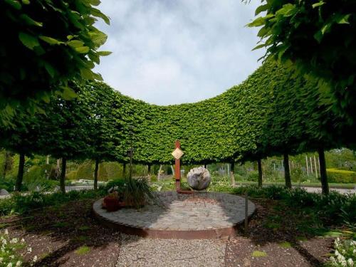 a garden with a large ivy covered fence at Haus zum Nussbaum in Lindau