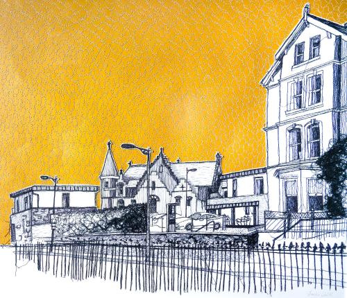 a black and white drawing of a building at Antrim House Guest Rooms & Suites in Portrush