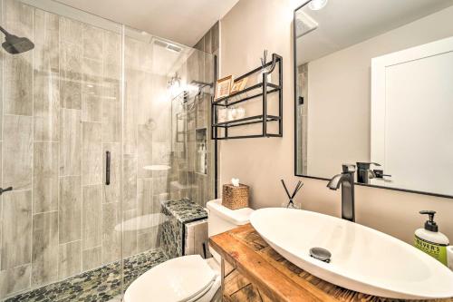 ブレバードにあるChic Brevard Cabin - Nature, Trails, and Water!の洗面台、トイレ、シャワー付きのバスルーム