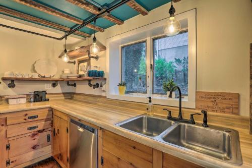 a kitchen with a stainless steel sink and a window at Historic Home in Lambertville Walk to Bridge in Lambertville