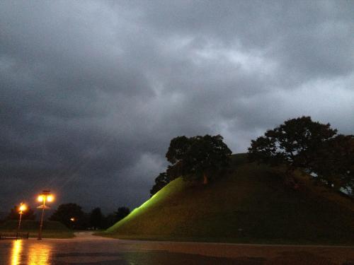 a grass mound with a tree on top of it at Gyeongju Momojane Guesthouse in Gyeongju