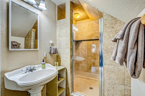 a bathroom with a sink and a shower at Foxglove Terrace in South Lake Tahoe