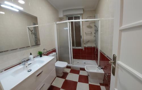 een badkamer met een wastafel, een toilet en een douche bij Apartamento Saioa in Pamplona