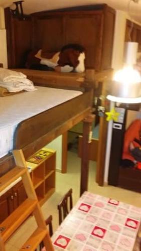 a bedroom with a bunk bed and a table and a tableablish at Residenza nel borgo romano in Mentana