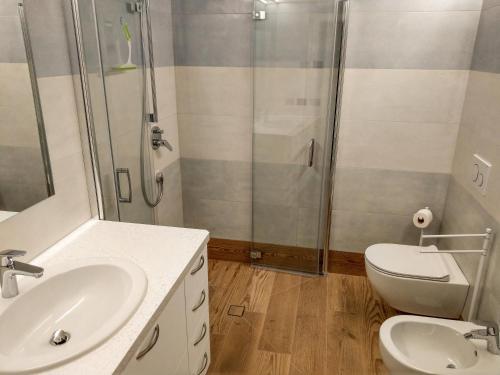 a bathroom with a shower and a sink and a toilet at Paragole in Pera