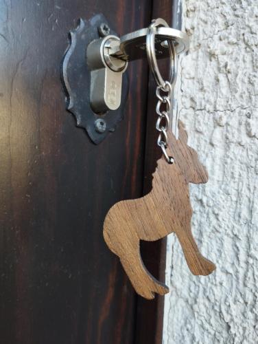 a wooden key chain attached to a door at Alloggio Agrituristico Abruzzomio - Casa Somarello in Goriano Valli
