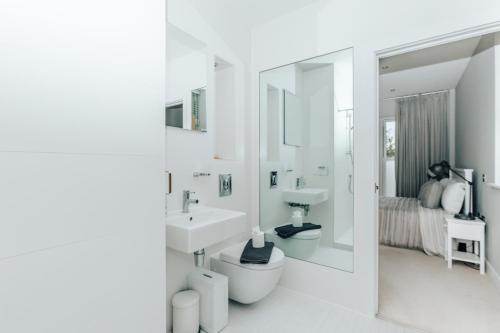 Lower Assendon的住宿－Blue Heron - 2 Bedroom Apt with 2 parking spaces，白色的浴室设有卫生间和水槽。