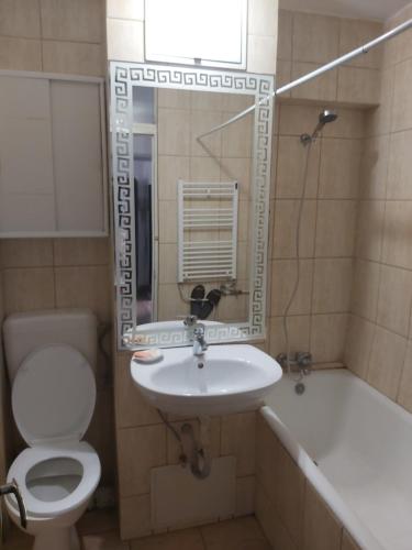 uma casa de banho com um lavatório, um WC e uma banheira em MosilorCentralBoutique em Bucareste