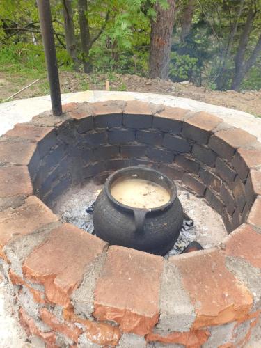 un horno de ladrillo con una olla dentro de él en Šumske priče Divčibare, en Divčibare