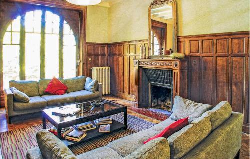 ein Wohnzimmer mit zwei Sofas und einem Kamin in der Unterkunft Amazing Home In Terrasson-Lavilledieu in Terrasson