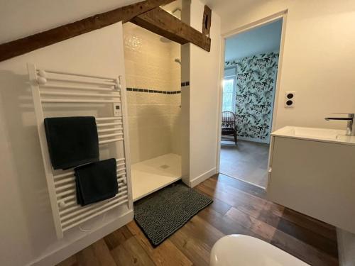 Habitación con baño con lavabo y aseo. en Gîte le Presbytère de Blérancourt, en Blérancourt