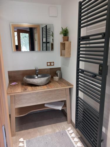 een badkamer met een wastafel en een spiegel bij Le Rucher de St Pierre in Sainte-Marie-aux-Mines