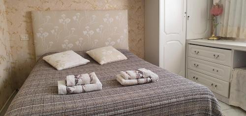 1 dormitorio con 1 cama con 2 almohadas en Villa Violetta, en Callao Salvaje