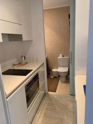 a kitchen with a sink and a toilet in a bathroom at Apartamento Puerto Deportivo Marina de Santander in Santander