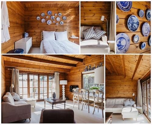 a collage of pictures of a bedroom and a living room at HOLLAND Holiday Home in Ermelo