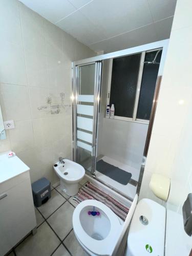 a bathroom with a shower and a toilet and a sink at Habitación cómoda en Barcelona in Esplugues de Llobregat