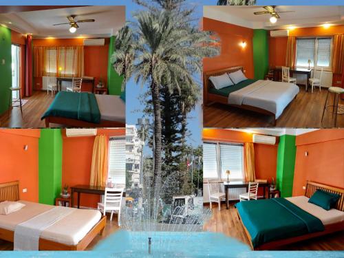 a collage of four pictures of a hotel room at Antalyaloft in Antalya