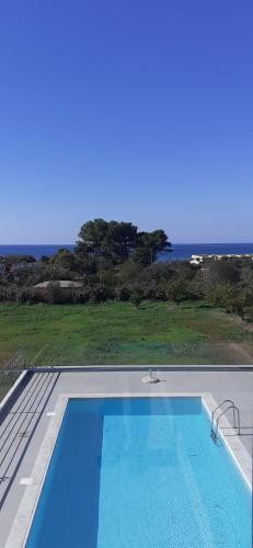 a large swimming pool with a view of the ocean at IO Luxury Pool & Hot Tub Suites in Preveza