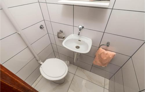 a small bathroom with a toilet and a sink at Beautiful Home In Sveti Juraj With Wifi in Sveti Juraj