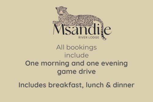 a sign that reads mamanda all bookswolves include one morning and one evening at Msandile River Lodge in Kakumbi