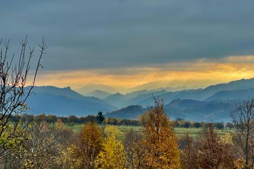 a view of a valley with mountains in the background at Langaland Glamping in Susenii Bîrgăului