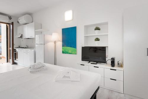 ヴェローナにあるPISANO12の白いリビングルーム(テレビ、白いソファ付)