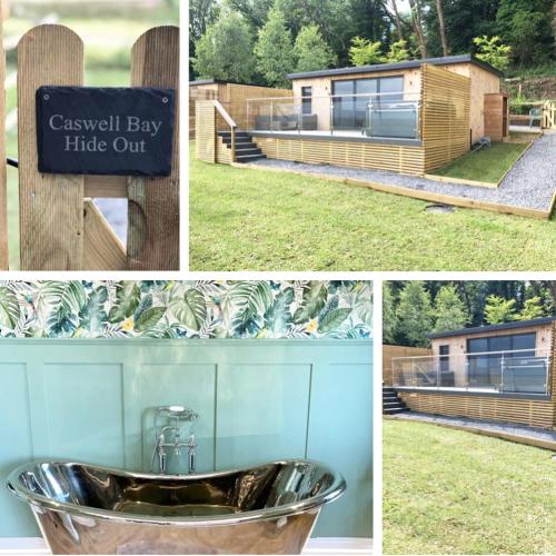 a collage of photos with a sink and a house at The Caswell bay hide out in Swansea