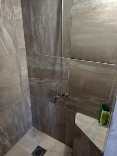 a shower with a glass door in a bathroom at Apartman Duman in Livno
