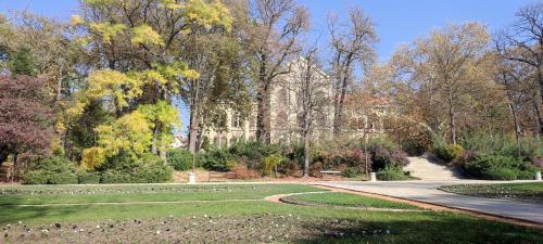 a garden with trees and a path in a park at Apartman AuRa in Arandjelovac