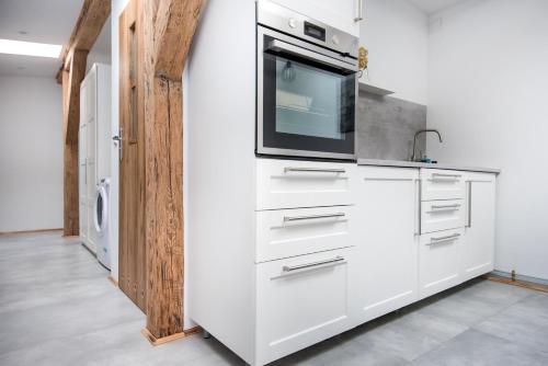 Kuchyň nebo kuchyňský kout v ubytování Apartament Mikołowska