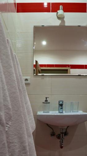 a bathroom with a sink and a mirror at U Šípků in Ostrava