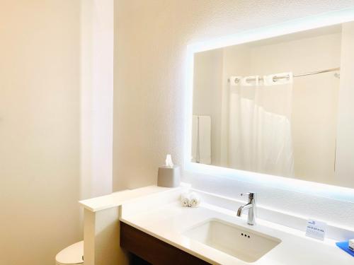 a bathroom with a sink and a mirror at Holiday Inn Express & Suites Blythe by IHG in Blythe
