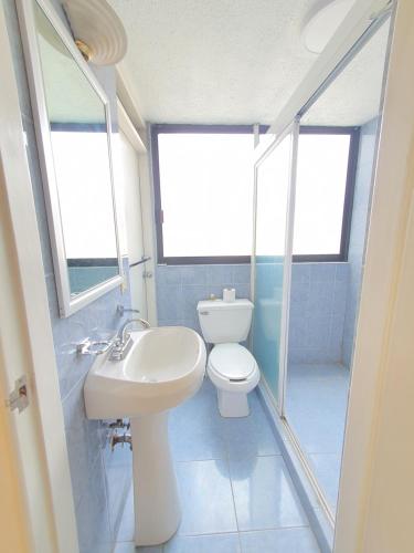 Łazienka z białą toaletą i umywalką w obiekcie Departamento 3BD Excelente ubicacion w mieście Meksyk