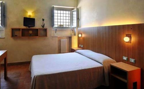 a hotel room with a bed and a television at Country House Casco Dell'Acqua in Trevi