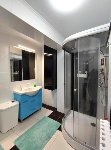 a bathroom with a shower and a sink at Studio'24 - Tomis Mall - Ultracentral in Constanţa