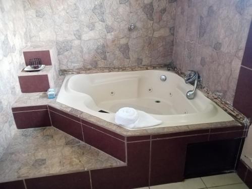 a bath tub with a sink in a bathroom at Hotel Torre Fuerte in Venecia