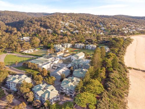 an aerial view of a house on the beach at Mantra Lorne in Lorne