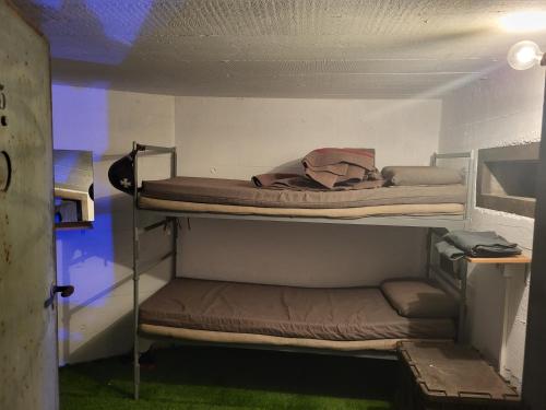 a room with two bunk beds in a room at Swiss Army Camping Night / Militärbunker in Sankt Margrethen