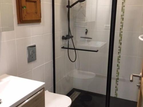 a bathroom with a shower with a toilet and a sink at Gîte Buxières-sous-les-Côtes, 6 pièces, 10 personnes - FR-1-585-7 in Buxières-sous-les-Côtes