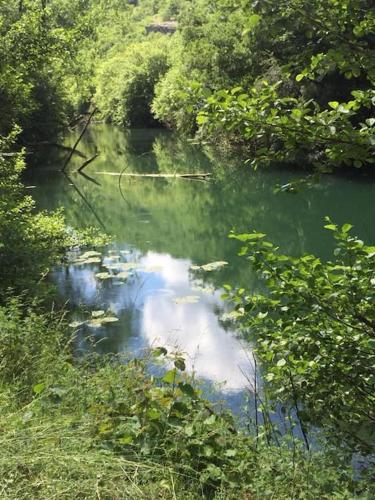 a river with a reflection of the sky in the water at Gîtes des Deux Vallées La Borieta du Causse - Rocamadour in Rocamadour