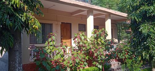 a house with a tree in front of it at Crocodile Safari Camp in Chitwan
