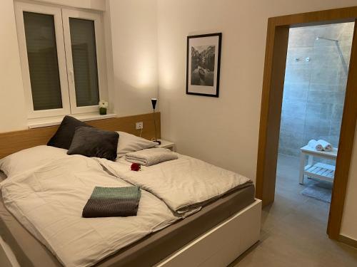 a bed in a room with a window at Apartment Lucie in Plomin